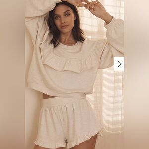 Anthropologie Matching Ivory Lounge Set - Shorts (XL) NWT, Top (L) EUC